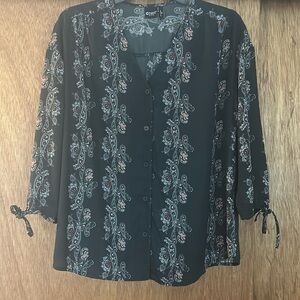 Black & paisley design button down blouse